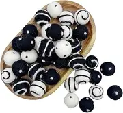 Wool Felt Balls for Crafts 2.5cm 40pc Black White Polka Dots DIY Felt Ball Garland