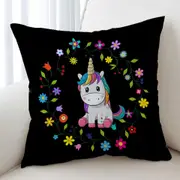 Simple Floral Circle and Adorable Unicorn Cushion Cover