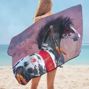 Native American Art on Painted War Pony Horse Microfiber Beach Towel
