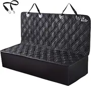 Dog Car Back Seat Cover - Waterproof Bench Seat Protector for Pets, Universal size for Cars, Trucks and SUV's - Thick, Padded, Heavy Duty, Non-Slip, Machine Washable - Black - Dog Seat Belt as a Bonus