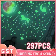297pcs Glow In The Dark Rainbow Moon Stars Unicorn Wall Sticker Kids Room Decor