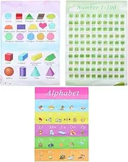 TEHAUX Preschool Wall Charts Early Education Posters English Learning Toys Set of 3 Easy to Stick and Peel off