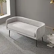Forshare Bedroom Bench and Entryway Bench with Low backrest and armrests, Gray Fabric,Inside Sturdy Metal Frame