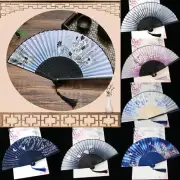 Retro Women Hand Held Folding Fan Silk Bamboo Fan Dance Fans Wedding Party Gift