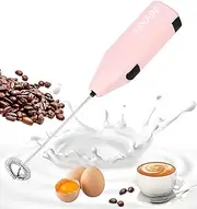[YBVABE] Electric Milk Frother Handheld - Battery Operated Coffee Frother with Aluminium Handle for Latte, Cappuccino, Hot Chocolate - Pink Barista Quality Drink Mixer