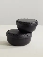 [Hunting Season] Hunting Season - Set Of Two Whipstitched Leather Boxes - Black - One size One size Black