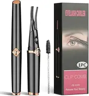 USB Rechargeable Heated Eyelash Curler for Women - 3 Temperature Modes, 2 in 1 Clip-Type With Built-in Comb, Fast Heating & Long Lasting