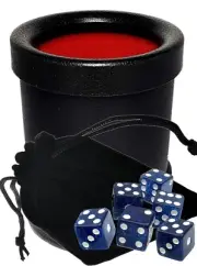Set (6) 16mm Transparent Blue Glitter Dice w/Pouch + Dice Cup Bundle New
