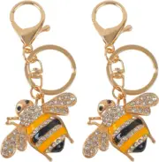 2 Pcs Bee Keychain Cute Bumble Honey Bee Rhinestone Keychains with Lobster Clasp