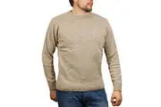 100% SHETLAND RAGG WOOL CREW Round Neck Knit JUMPER Pullover Mens Sweater Knitted - Beige