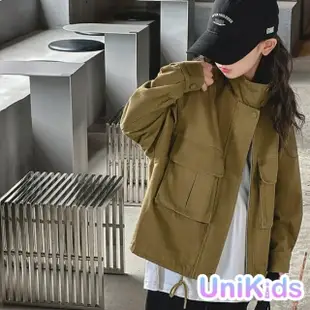 【UniKids】現貨不用等 中大童立領工裝長袖外套 秋季夾克 女大童裝 CVYY391(卡其)