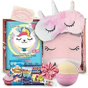 Kids Spa Sets for Girls Bundle with Unicorn Eye Sleep Mask, 7th Heaven Kids Face Mask, Kids Lip Balm, Bath Bomb, Unicorn Bath Sponge and Satin Scrunchie