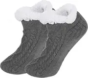 [SIQITECHNO] Unisex Warm Slipper Socks Grip Slipper Socks Thick Fleece lined Fuzzy Sherpa Ankle Warm Socks for Women Men