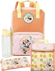 Disney Minnie Mouse Backpack Set Kids 4 Piece | Girls Animated Character Pink School Bag Lunch Box Pencil Case Water Bottle | Magical Merchandise Gifts