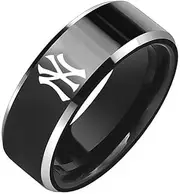 NYY New York Highlanders Ring Baseball Team Black Titanium Steel Yankee Sport Band for Fans