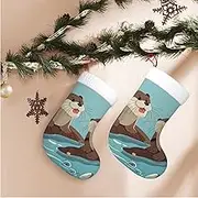 STVYUKL 17.7 Inch Christmas Stockings Super Soft Plush Thick Xmas Stockings Otters Christmas Hanging Ornaments for Xmas Party Holiday Decorations