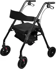 Orthonica Rollator 4-Wheel Walker Foldable Steel Frame Height Adjustable 8” All-Terrain Wheels Mobility Aid for Seniors and People with Limited Mobility - Black