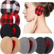 6 Pairs Earmuffs Bandless Fleece Ear Warmers Winter Ear Covers Unisex, 6 Colors New khaki/black/grey