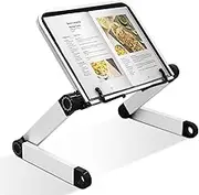Book Reading Stand Hands Free Adjustable Height Angle Portable Ergonomic Book Holder with Page Paper Clips for Big Heavy Textbooks Music Books Tablet Cook Recipe Lightweight Aluminum Legs Collapsible