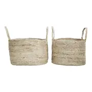 2pc Soft Jute 35/40cm Woven Baskets Set w/ Handle Home Storage Organiser Natural