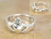 UNIQUE STERLING SILVER CELTIC KNOT CLADDAGH RING size 12