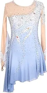 [Zagitova] Figure Skating Dress for Girls Gradient Patchwork Women Ice Competition Dance Outfit with Shiny Rhinestone