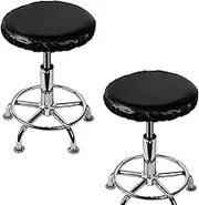 2 Pack Stool Covers Round, Stretch PU Bar Stool Cushions Round, Waterproof Round Seat Cushions for Stools Chairs (Black)