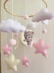 Baby Cot Mobile - Pink Teddy Nursery Mobile - Nursery Decor