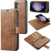 [Asuwish] Phone Case for Samsung Galaxy S23 FE 5G Wallet Magnetic Detachable Cell Cover with Tempered Glass Screen Protector Flip Card Holder Slot S 23 EF S23FE 23S Women Men Girls Purse Mobile Brown