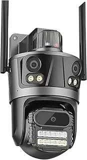 12MP 6K Triple IP Camera Outdoor WiFi PTZ Auto Tracking Security Video Surveillance Red and Blue Light Alarms(UK Plug,6K 12MP Add 32G)