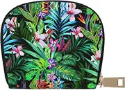 [JEJEA] Colorful Tropical Leaf Print Credit Card Holder Wallet, Small Card Holder Wallet with Zipper,Leather Card Holder, White, One Size