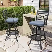 Pellebant Outdoor Swivel Bar Stools Set of 2, Patio Cast Aluminum Bar Stools with Sunbrella Cushion, Bar Height Chairs for Lawn, Garden, Backyard, Pool, Spectrum Denim