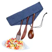 Spoon Fork Portable Reusable With Bags Bamboo Flatware Wooden Cutlery
