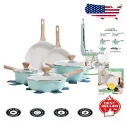 12-Piece Nonstick Granite Cookware Set in Turquoise - All Stove Compatible