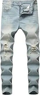[Fredd Marshall] Boy's Light Blue Skinny Fit Ripped Destroyed Distressed Stretch Slim Jeans Pants