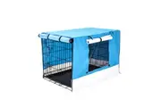 Wire Dog Cage Foldable Crate Kennel 24in with Tray + Blue Cover Combo