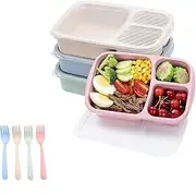 Emapoy 4 Pack Bento Lunch Box, 3 Compartment Reusable Meal Prep Lunch Containers for Kids Adults Food Storage Containers Plastic, Microwave and Dishwasher Safe