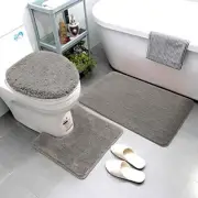 3 Piece Bathroom Rug Set Includes Bath Rug, Contour Mat and Toilet Lid Grey