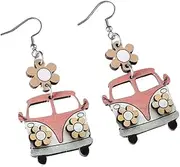 [Generic] Cute Cartoon School Bus Dangle Earrings for Women Funny Car Flower Earrings Teacher Appreciation Jewelry Student Teacher Back to School Accessories
