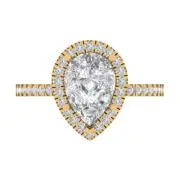 2.35ct Pear Cut Halo Wedding Engagement Promise Ring Bridal 14k Yellow Gold