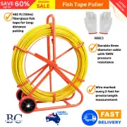 150M×8MM Fish Tape Puller Fiberglass Wire Cable Running Duct Rodder Steel Frame