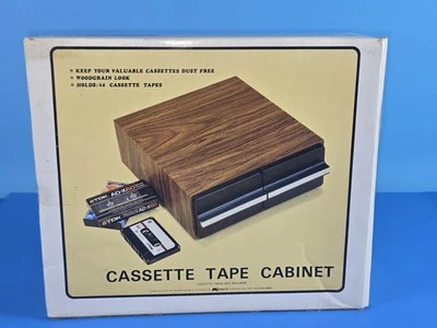 Vintage Kmart Cassette Tape Cabinet Woodgrain Holds 24 Tapes NOS