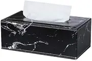 Stylish PU Leather Tissue Box Holder, Rectangular Napkin Holder Pumping Paper Case Dispenser, Facial Tissue Holder for Home Office Car Automotive Decoration (Black, One Size)