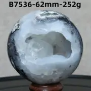 B7536-62mm-252g Natural agate spherulite geode ball quartz crystal Reiki healing