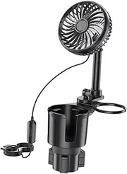 Perfk Car Cup Holder with USB Car Fan Drink Holder USB Stable Adjustable Powerful Speed Cooling Fan for SUV RV Truck