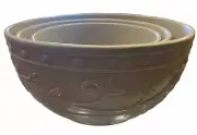 WILLIAMS SONOMA Set of 3 Tan Ribbed Nesting Mixing Bowls