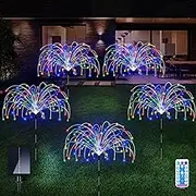 QOCNAM Solar Garden Lights, 5 Pack 120 LED Waterproof Solar Firework Lights are 8 Modes Decorative Sparkles Stake Landscape Outdoor Light, Copper Wire Lamp for Backyard Lawn Patio Decor(Multi-Color)