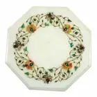 12" White Marble Side Table Top – Handmade Inlay with Semi-Precious Stones Table