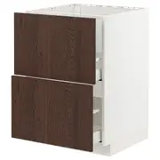METOD / MAXIMERA base cab f sink+2 fronts/2 drawers, white/Sinarp brown, 60x60x80 cm