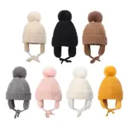 Solid Color Baby Bonnet Soft Knitted Hat Plush Ear Adjustable Hat for Warmth